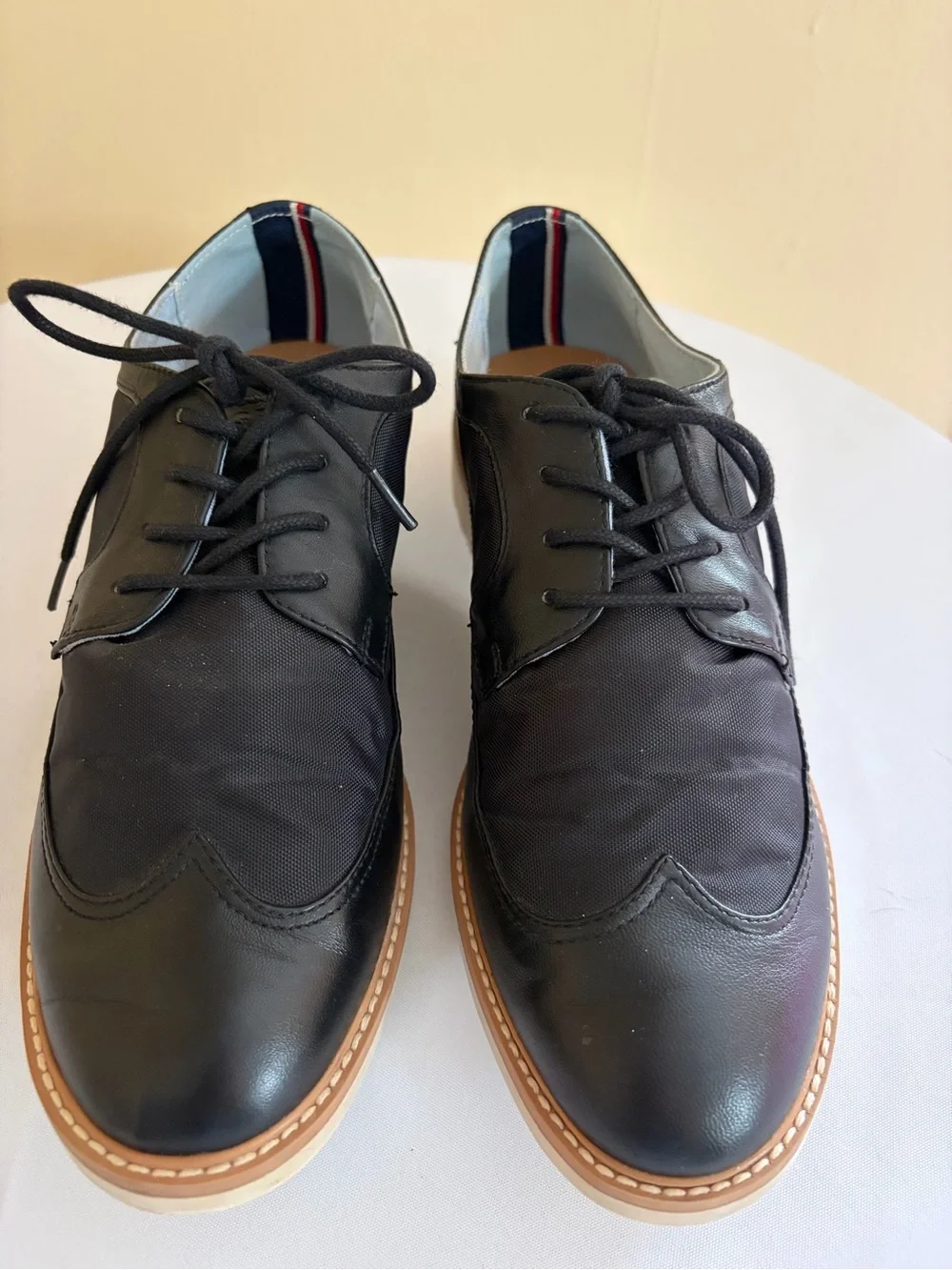 Tommy Hilfiger Black Leather & Canvas Derby Shoes